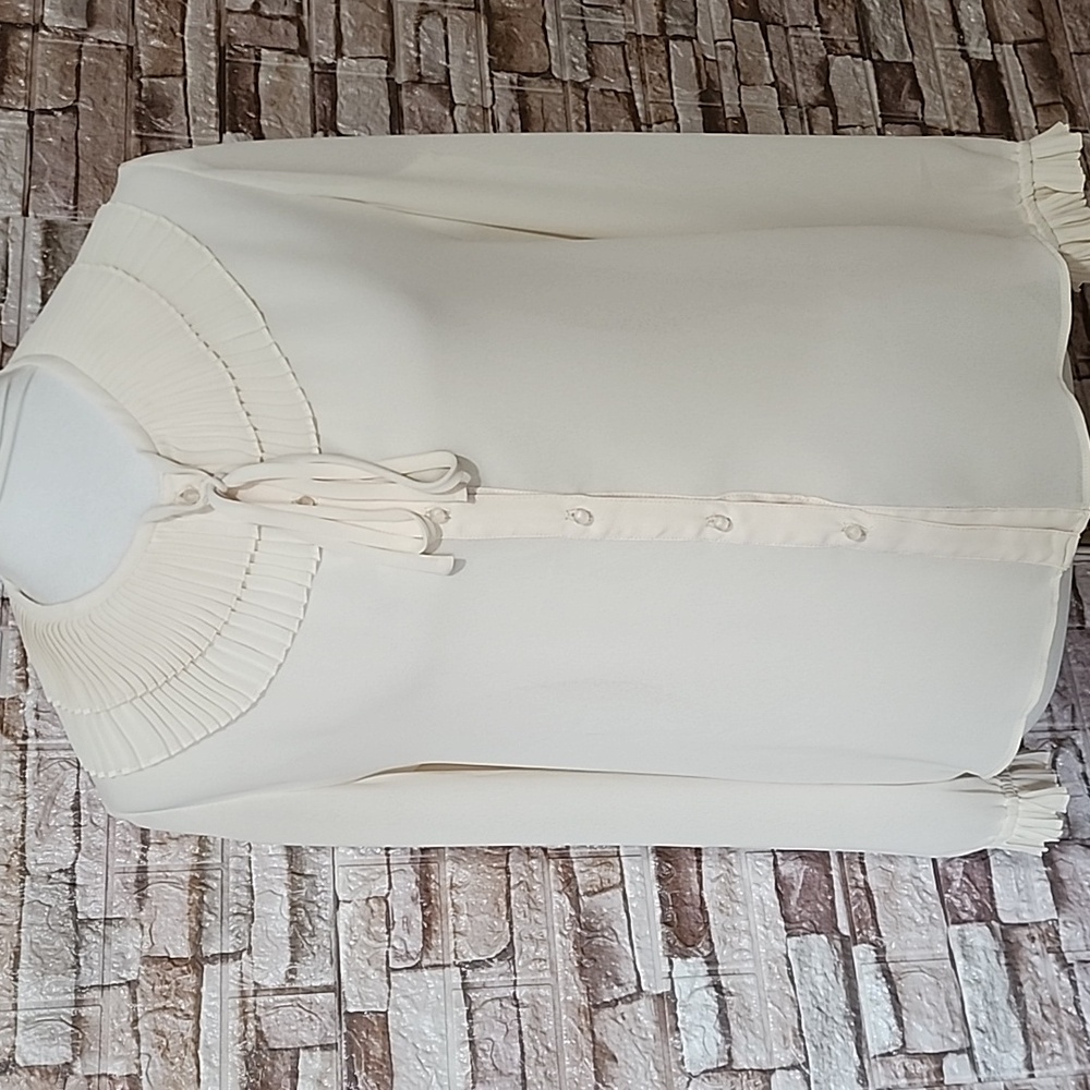Gina Bacconi Creazioni Elegant Cream Shirt  Blouse with Pleated Collar